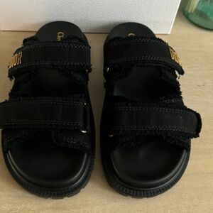 NEW DIOR DIORACT SLIDES BLACK COTTON FRINGE SANDALS